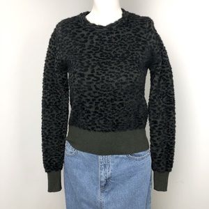 Zara Army Green Animal Print Fuzzy Pullover Sweater Size S